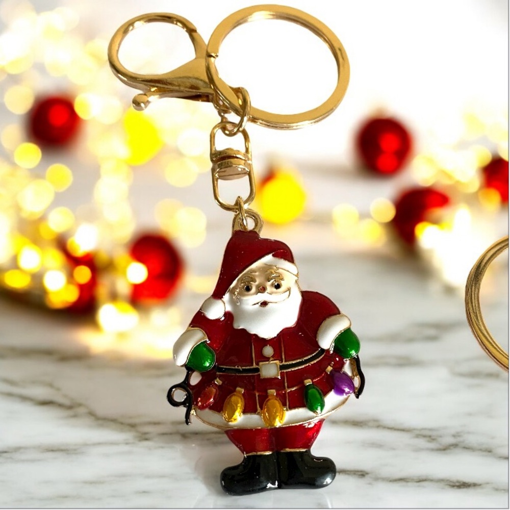 Festive Santa Keychain or bag charm with Gold Accents